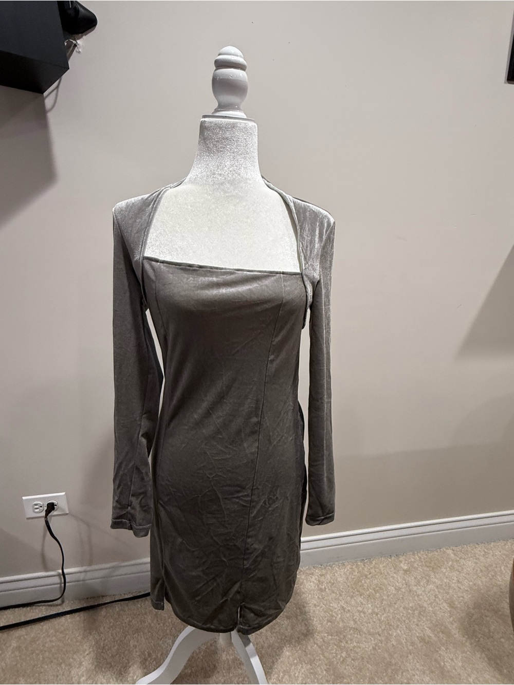 Nordstrom Olive Square-Neck Long Sleeve Mini Dress